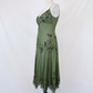 Vintage Green Spaghetti Straps Beaded Chiffon Tea Length Prom Dress SH1017