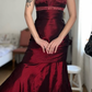 Vintage Burgundy Mermaid Strapless Beaded Satin Prom Dress Evening Dress Date Dress SH5639