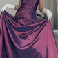 Vintage A Line Strapless Pleated Purple Satin Prom Dress Evening Dress SH6071