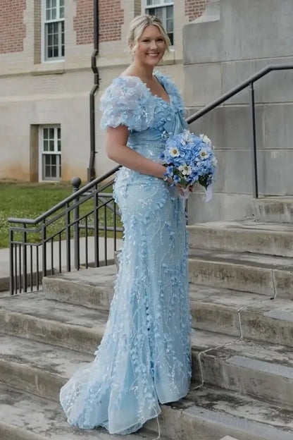 Glamorous Mermaid Sweetheart Blue Long Prom Dress with Appliques SH7773