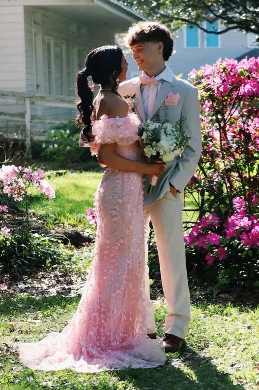 Glamorous Mermaid Sweetheart Pink Long Prom Dress with Appliques SH7772