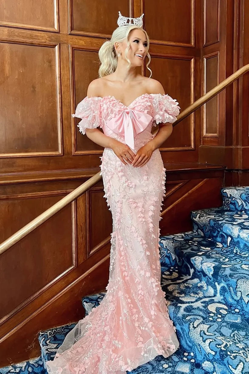 Glamorous Mermaid Sweetheart Pink Long Prom Dress with Appliques SH7772