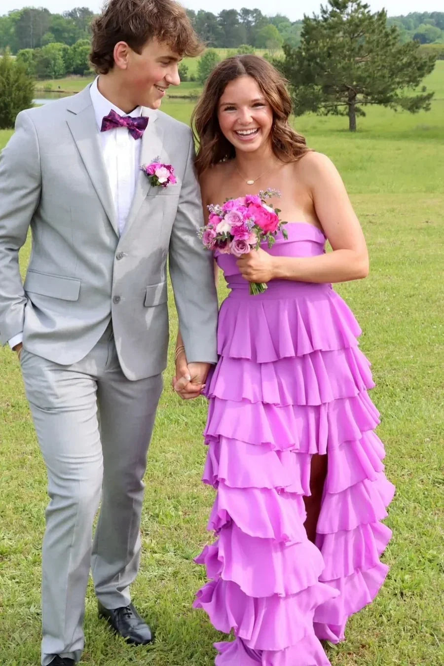 Gorgeous A Line Strapless Purple Long Prom Dress with Criss Cross Back SH8296