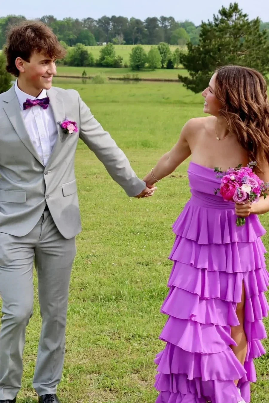 Gorgeous A Line Strapless Purple Long Prom Dress with Criss Cross Back SH8296