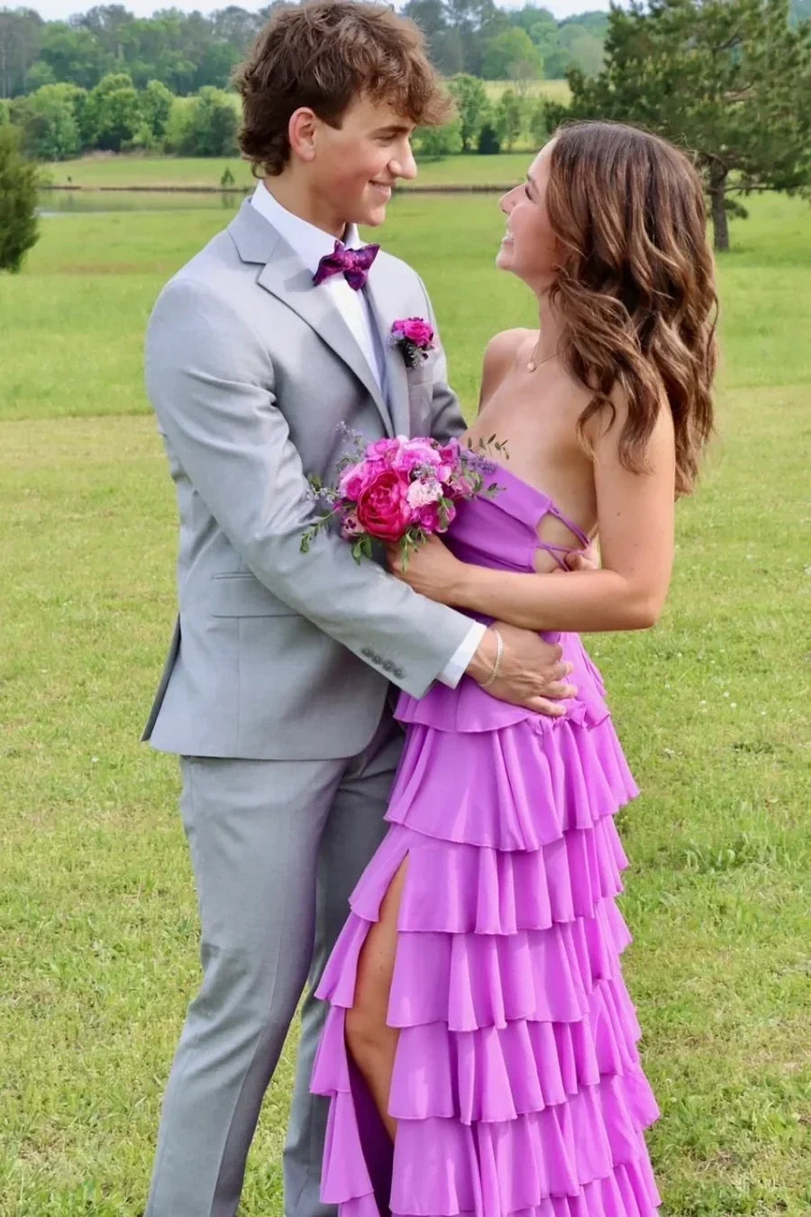 Gorgeous A Line Strapless Purple Long Prom Dress with Criss Cross Back SH8296