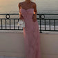 Gorgeous Sheath Spaghetti Straps Pink Long Prom Dress with Lace SH7616