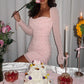 Gorgeous Sheath Long Sleeve Light Pink Short Homecoming Dress with Pearls SH7497