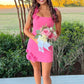 Gorgeous Sheath Square Neck Pink Short Homecoming Dress with 3D Flowers SH7461