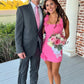Gorgeous Sheath Square Neck Pink Short Homecoming Dress with 3D Flowers SH7461