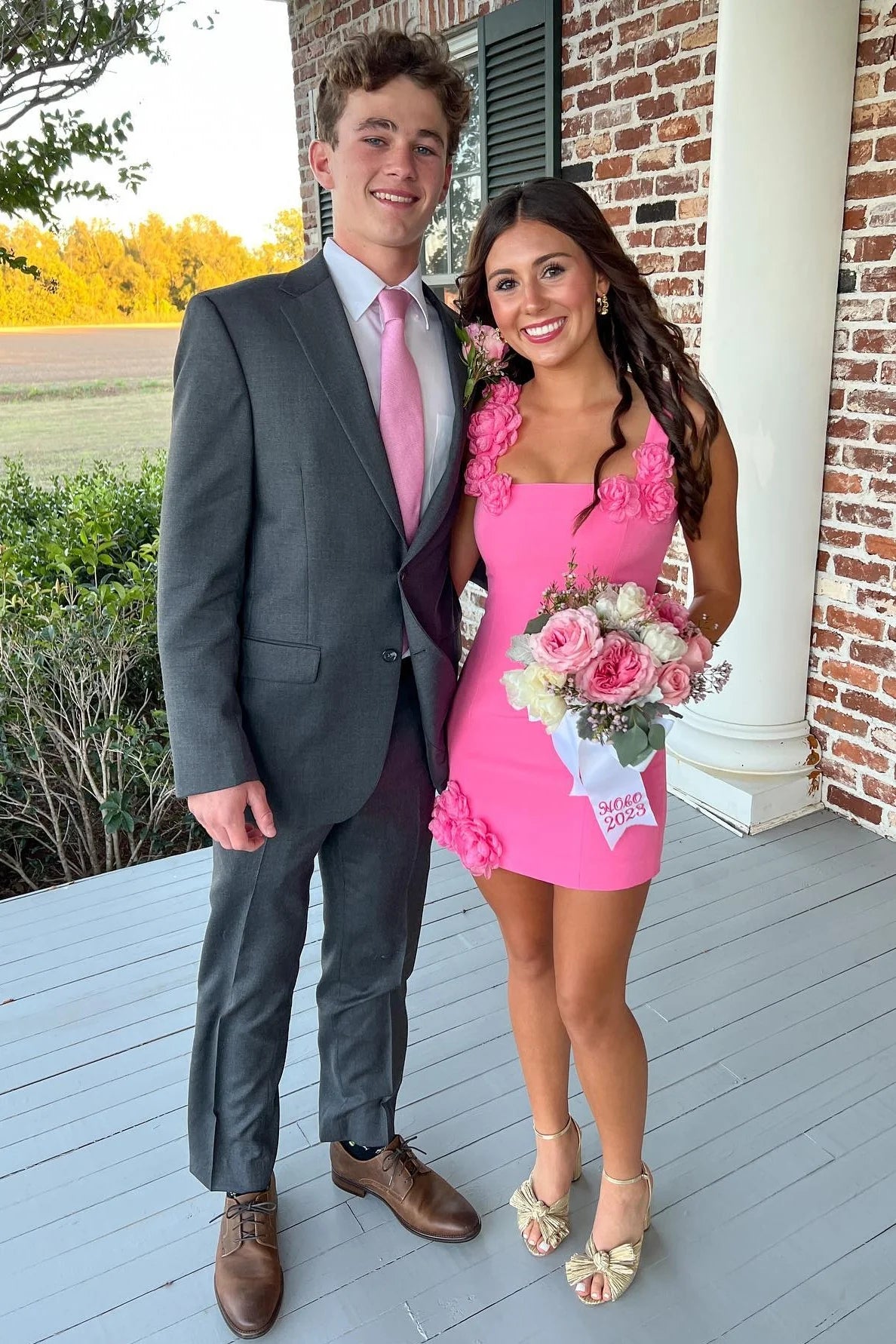 Gorgeous Sheath Square Neck Pink Short Homecoming Dress with 3D Flowers SH7461