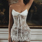 Strapless V-Neck Beaded White Lace Fitted Short Mini Homecoming Dress SH8237