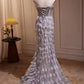Grey Feather Mermaid Sweetheart Prom Dresses Sheer Beaded Bodice SH1708