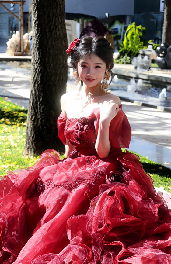 Burgundy Ball Gown Off the Shoulder Beaded Floral Organza Graduation Ball Gown 18th Birthday Dress SH4982