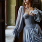 Ethereal Blue A Line Long Sleeve Beaded Chiffon Long Prom Dress Evening Dress SH6688