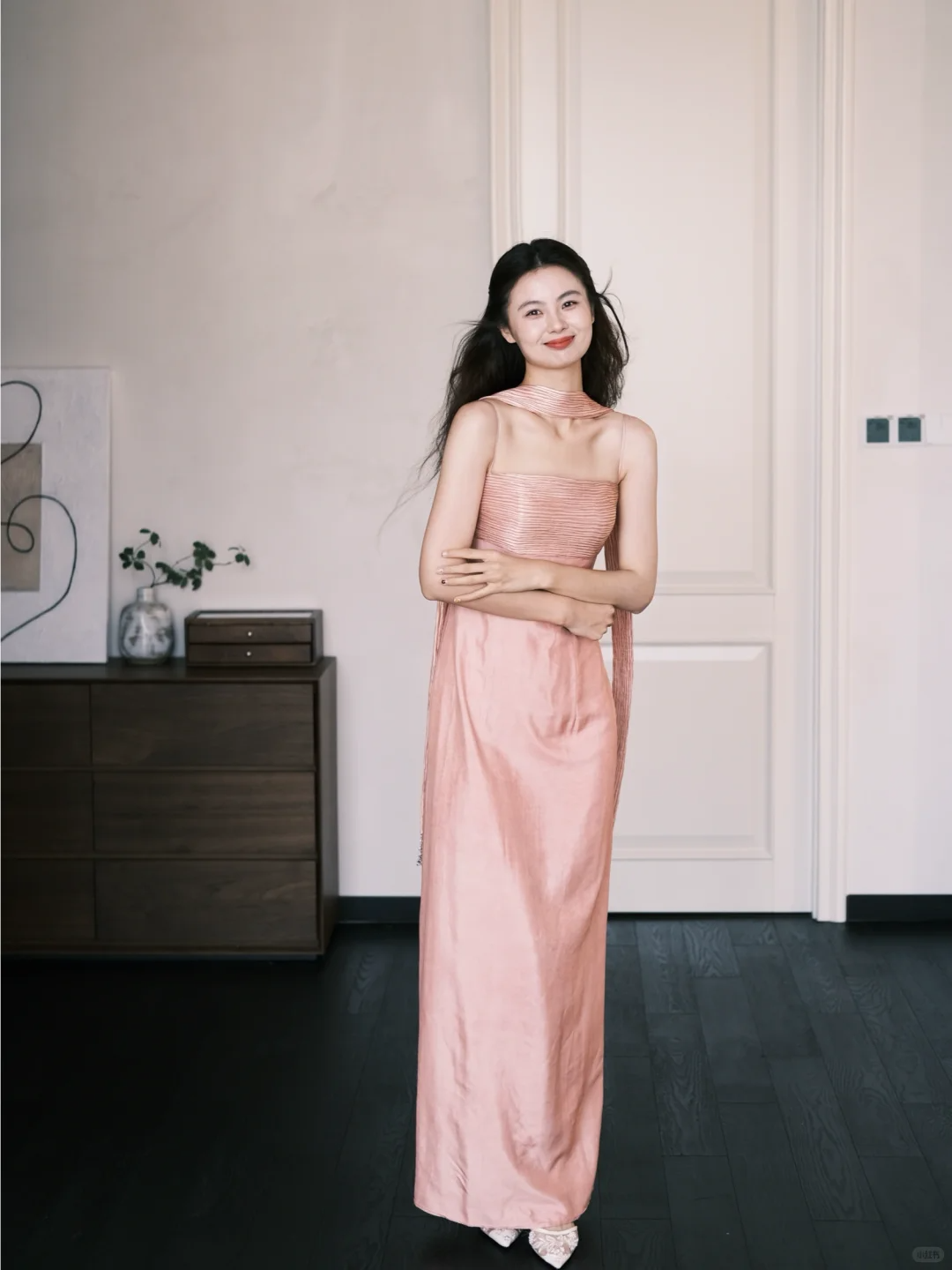 Elegangt Simple Pink A Line Spaghetti Straps Pleated Satin Prom Dress Party Dresses SH4586