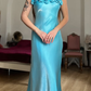 Dazzling Blue A Line Straps Floral Satin Prom Dress Evening Dress Date Dress SH5631