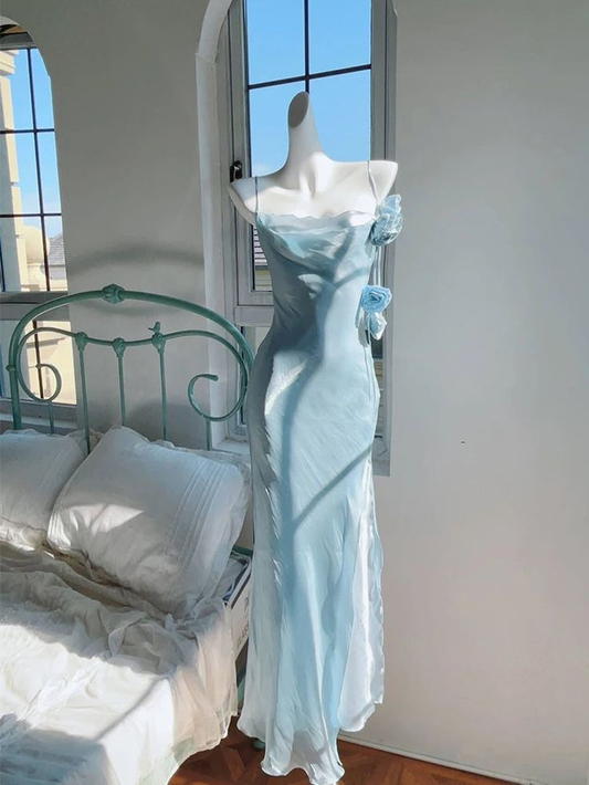 Elegant Spaghetti Strap Slim Fitting Prom Dress Rose Decoration  Birthday Party Gown SH1239