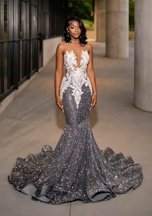 Charming Sequins Mermaid Evening Dress Long Prom Dress SH976