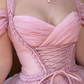 Vintage Pink A Line Off the Shoulder Pleated Chiffon Prom Dress Birthday Dress SH4869