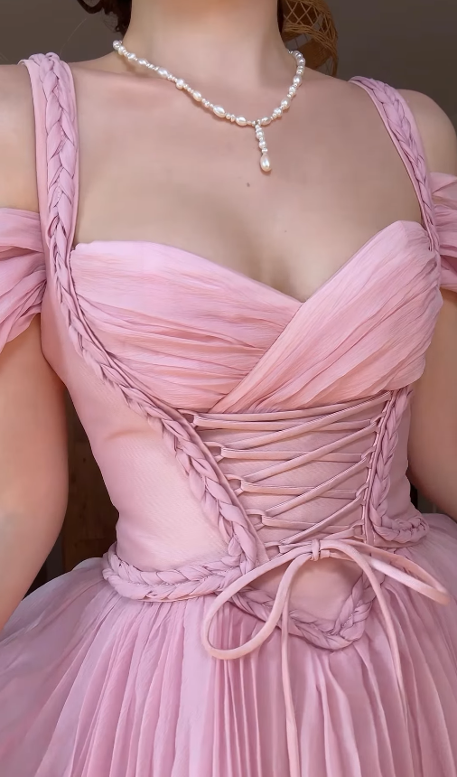 Vintage Pink A Line Off the Shoulder Pleated Chiffon Prom Dress Birthday Dress SH4869