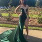 Black Girl Prom Dresses Long Mermaid Green Prom Gown With Train SH614