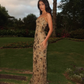 Glod-brown Spaghetti Straps Long Mermaid Prom Dress With Sequins And Embroidery Appliques SH8532