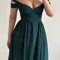 Vinatage Elegant A Line Off the Shoulder Dark Green Satin Long Prom Dress Evening Dress SH6869