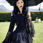 Black A Line Long Sleeve Lace Satin Short Homecoming Dress Mini Dress SH8055