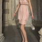 Vintage Light Pink Bud Dress Beaded Chiffon Short Prom Dress SH5434