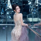 Pink Mermaid Strapless Beaded Tulle Long Sweep Prom Dress 16th Birthday Dress SH4648