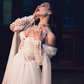 Unique Timeless A Line Long Sleeve Red Beaded White Chiffon Prom Dress Wedding Dress SH6686
