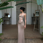Sexy Sheath Spaghetti Strap Brown Lace Satin Prom Dress Evening Dress Formal Gown SH3922