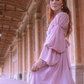 Gentle Purple A Line Long Sleeve V Neck Chiffon Long Prom Dress Evening Dress SH3321