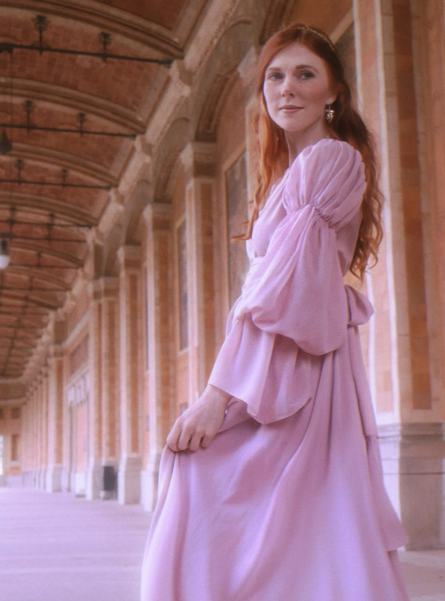 Gentle Purple A Line Long Sleeve V Neck Chiffon Long Prom Dress Evening Dress SH3321