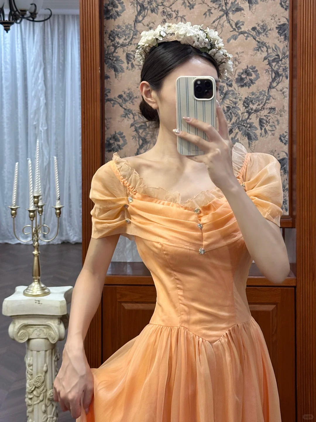 Vintage Orange A Line Off the Shoulder Chiffon Satin Long Prom Dress SH5170