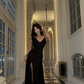 Shiny Sexy Black A Line Straps Layered Sequin Prom Dress with Slit SH5224