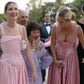 Elegant Pink A Line V Neck Appliques Satin Prom Dress Evening Dress SH2467
