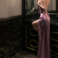 Sexy Purple A Line One Shoulder Satin Open Back Prom Dress Evening Dress Date Dress with Slit SH4905