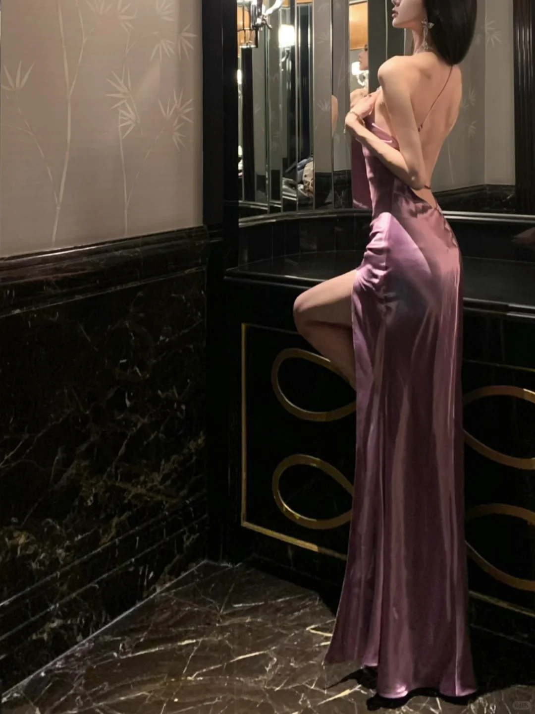 Sexy Purple A Line One Shoulder Satin Open Back Prom Dress Evening Dress Date Dress with Slit SH4905