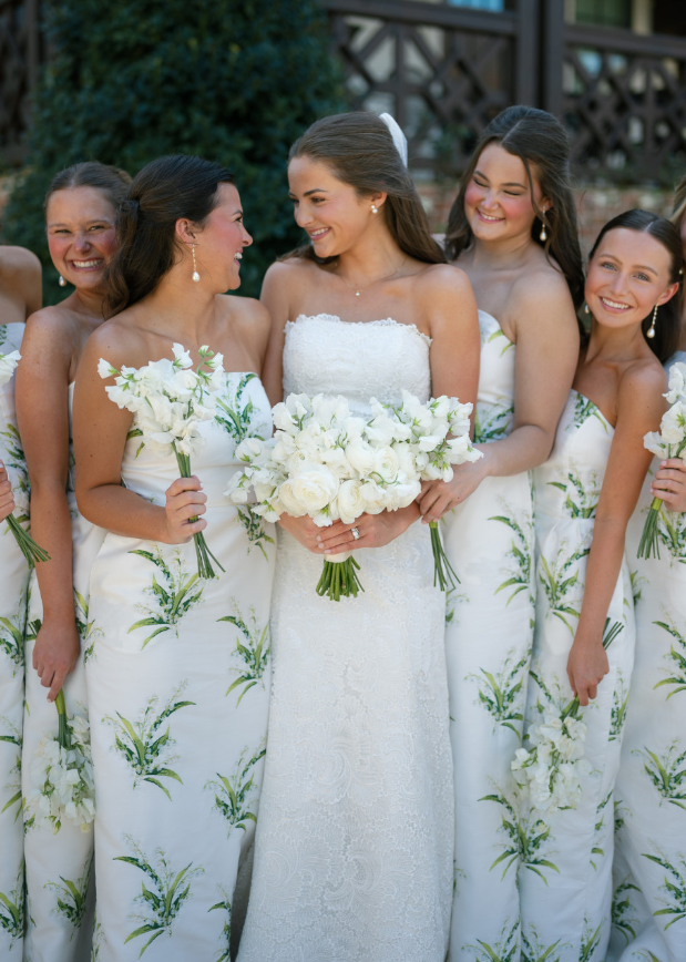 Pretty A Line Strapless Print Floral White Satin Long Bridesmaid Dress SH6307