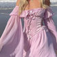 Pink A Line Long Sleeve Chiffon Satin Short Homecoming Dress Outfits SH2182
