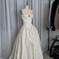 Vintage Ivory Ball Gown Sweetheart Neck Print Floral Satin Prom Dress SH5446