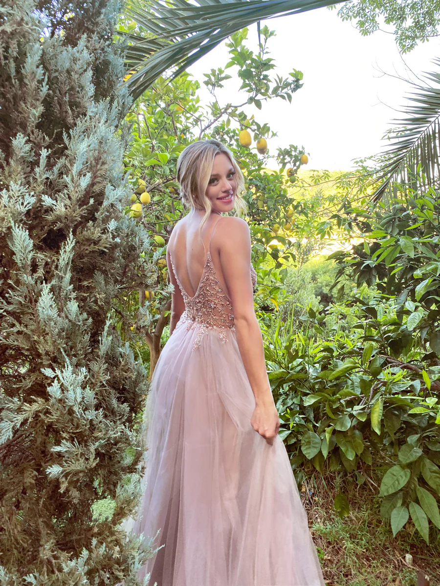 Pink Gentle  Exquisited Beaded Tulle Prom Dress Long Prom Dresses Evening Dress S405