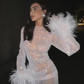 Sexy Sheath Long Sleeve Feather Sequin Short Party Dress Homecoming Dress SH1935