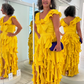 Yellow Sheath Strap Ruffle Satin Long Prom Dress Evening Dress SH2445