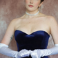 Elegant A Line Strapless Navy Blue Velvet Prom Dress SH5517