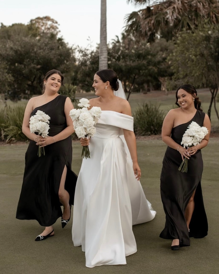 Pretty Sheath One Shoulder Black Satin Bridesmaid Dress Evening Dress with Slit SH3206