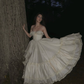 Princess Ball Gown Strapless Ivory Lace Satin Long Prom Dress Party Dress SH5317