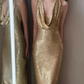 Shiny Gold Sheath Halter Sequin Long Prom Dress Wedding Guest Dress SH7712