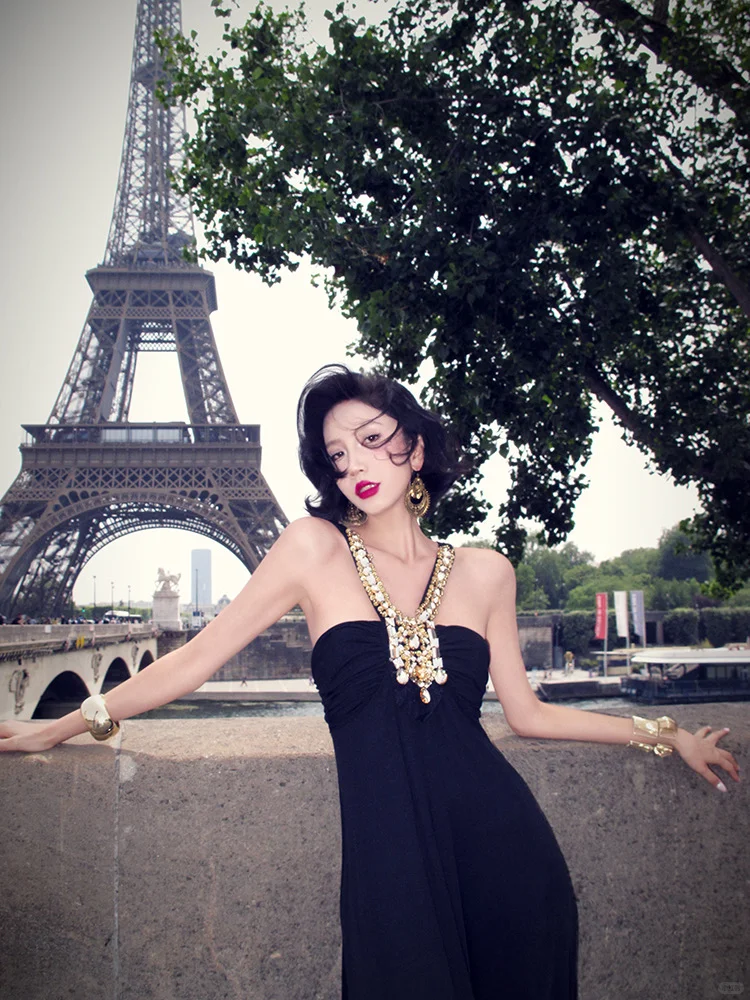 Sexy Black A Line Halter Rhinestone Satin Long Prom Dress Evening Dress SH4340
